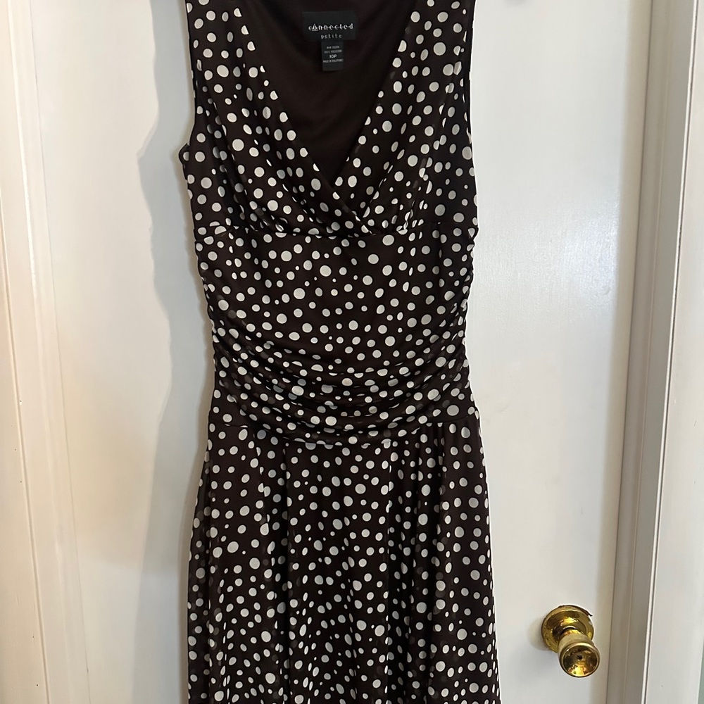 Connected Apparel Brown and White Polka Dot Midi Dress - Picture 3 of 3